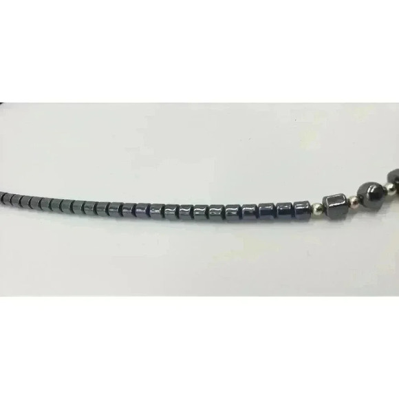 Vintage Necklace Hematite & Sterling Silver Beaded MCM Modernist Brutalist - Picture 6 of 9